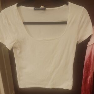 Brandy Melville White Scoop Neck Short Sleeve Tee